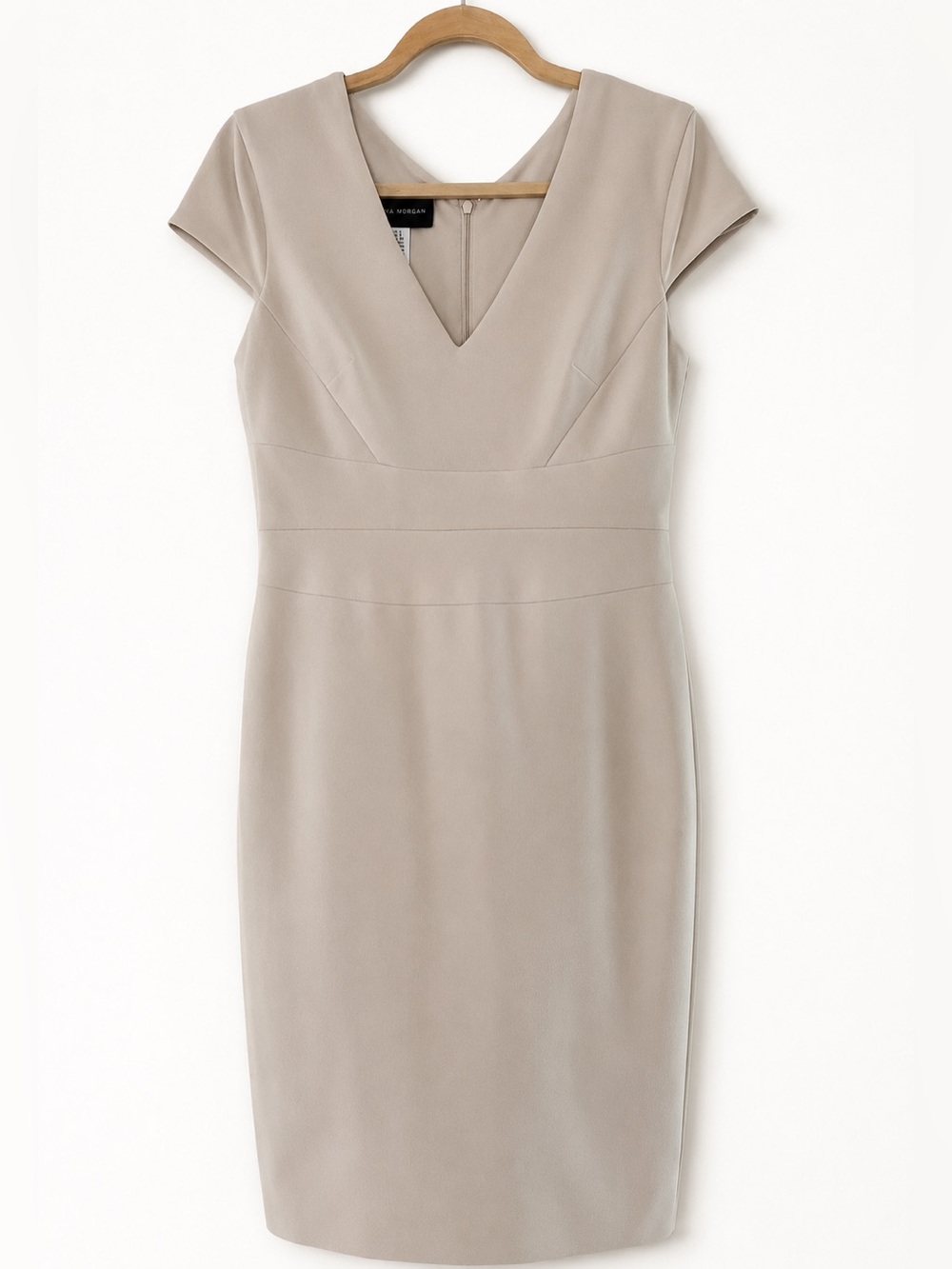 Donna Morgan Taupe V-Neck Cap Sleeve Sheath Dress